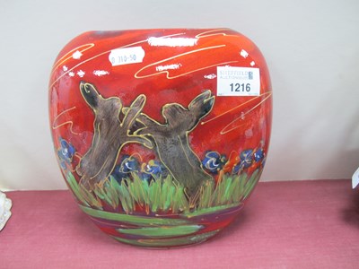 Lot 1216 - Anita Harris 'Boxing Hares' Large Purse Vase,...