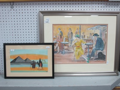 Lot 1419 - A Watercolour of a Busy Cafe Scene, signed...