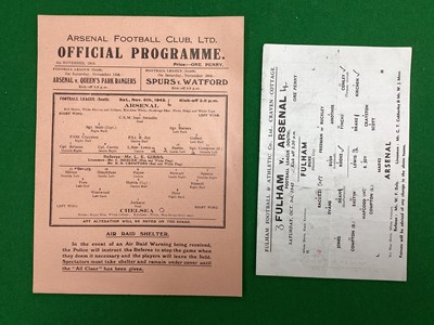 Lot 818 - Arsenal Programmes, 1942-3 Away at Fulham,...