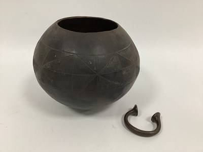 Lot 1129 - An African Zulu Clay Globular Beer Pot,...