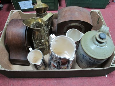 Lot 1021 - Two 1930's Oak Cased Mantle Clocks, brass...