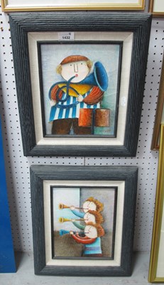 Lot 1432 - Joyce Roybal (Born 1955) Three Trumpeters, oil...