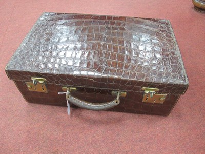 Lot 1382 - Leather Reptile Skin Travel Case, with brass...