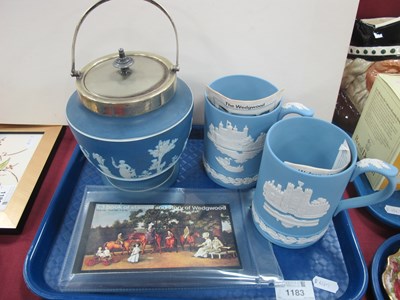 Lot 1183 - Wedgwood Blue Jasperware Biscuit Barrel, with...