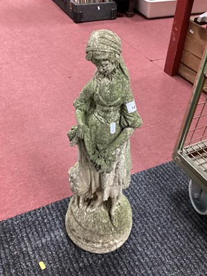 Lot 1470 - Concrete Garden Figure of Lady with Lamb in...