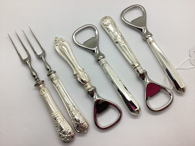 Lot 12 - Four Hallmarked Silver Handled Bottle Openers,...