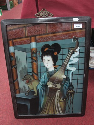 Lot 1289 - Chinese Painting, on glass featuring female...