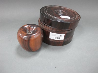 Lot 1374 - Lignum Vitae, Cylindrical Shaped Box, with a...