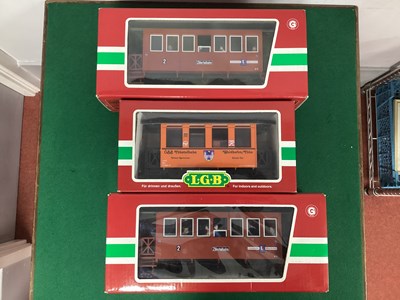 Lot 570 - Three boxed LGB 4 wheel coaches with...