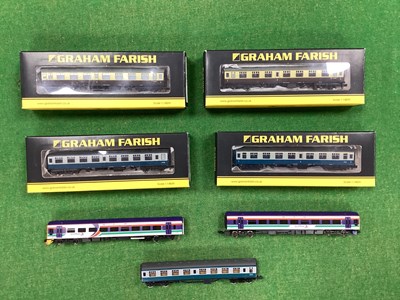 Lot 451 - Five N Gauge Graham Farish Coaches and a...