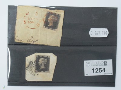 Lot 1254 - Stamps; Two Great Britain 'Penny Blacks' on...