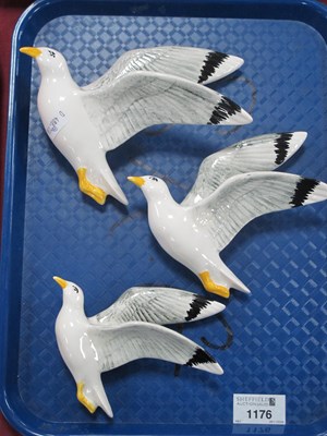 Lot 1176 - Set of Three Vintage Pottery Flying Seagulls,...