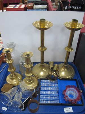 Lot 1332 - Pair of Brass Ecclesiastical Candlesticks,...