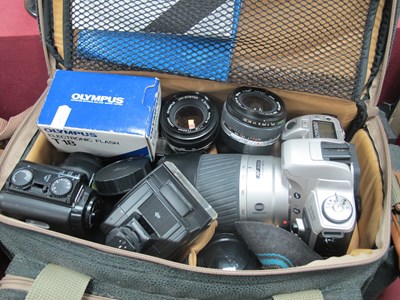 Lot 1346 - Cameras; Olympus OM10 body with 50mm kit lens,...