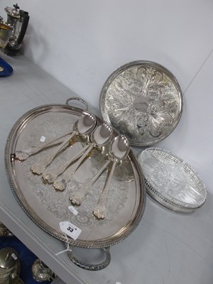 Lot 33 - A Plated Twin Handled Oval Tray, with foliate...