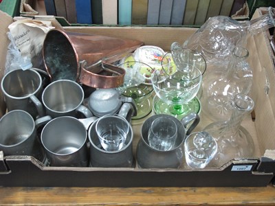 Lot 1097 - XIX Century Ale Warmer, pewter tankards, glass...