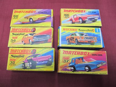 Lot 585 - Six boxed Matchbox 1-75 series Superfast...