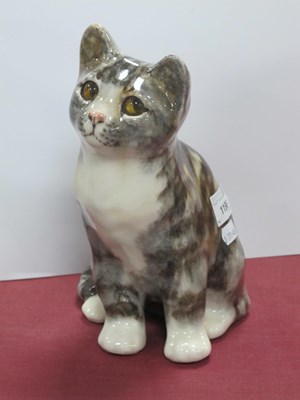 Lot 1196 - Winstanley Pottery Tabby Cat with yellow Glass...