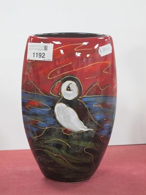 Lot 1192 - Anita Harris 'Puffin' Oval Vase, gold signed,...