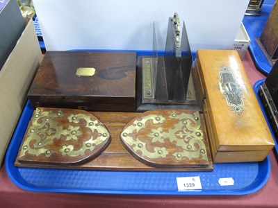 Lot 1329 - Oak Brass Extending Book Rack, Rosewood box...