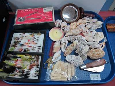 Lot 1336 - Fishing Lures, seashells, bone bracelet parts,...