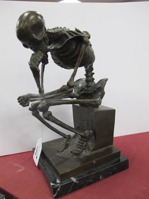 Lot 1358 - "The Thinker" a Bronze Skeleton Statue, 25cm high