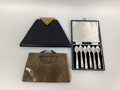 Lot 1351 - An Art Deco Navy Leather Clutch Bag, with faux...