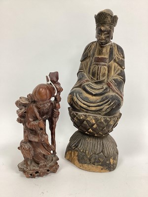 Lot 1136 - A Chinese Carved Wood Buddha, seated on a...