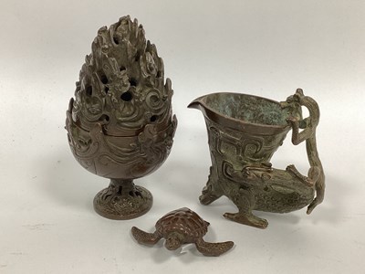 Lot 1162 - A Chinese Bronze Jug, with lizard handle and...