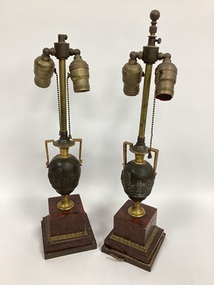 Lot 1301 - A Pair of Early XX Century Double Table Lamps,...