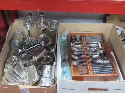 Lot 1074 - Stainless Steel and Plated Cutlery, tankards,...