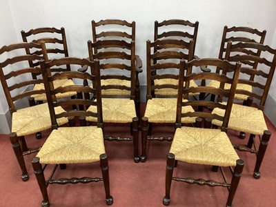 Lot 1509 - A Set of Ten XIX Century Style Ash Ladder Back...