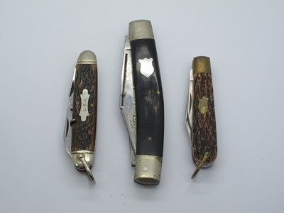 Lot 17 - Premium Stock Knife, three blades horn scales,...