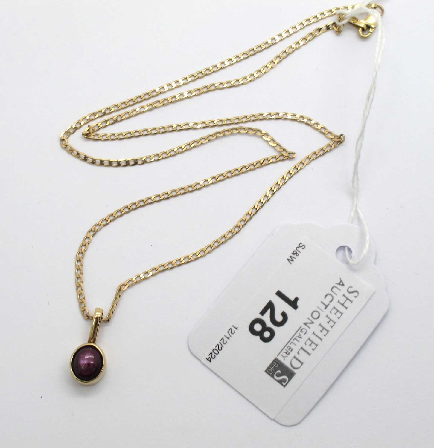 Lot 128 - A 9ct Gold Flat Curb Link Chain, suspending a...