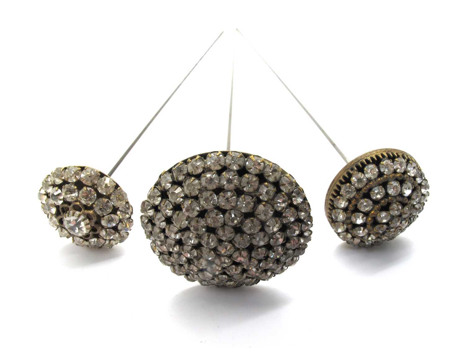 Lot 189 - Three Vintage Clear Paste Hatpins, all of...