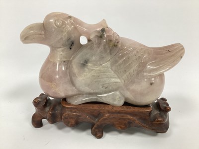 Lot 1157 - A Chinese Carved Rose Quartz Figure of a Bird,...