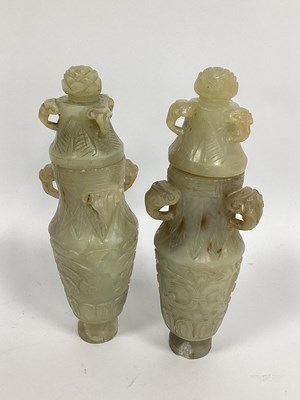 Lot 1161 - A Pair of XVIII Century Carved Green Hardstone...