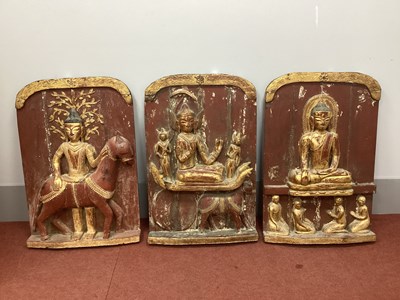 Lot 1165 - Three Large Relief Carved Buddistic Oriental...