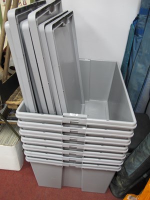 Lot 1129 - Seven large plastic storage crates with lids...