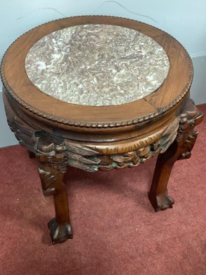 Lot 1527 - A Chinese Hardwood Table, with rouge marble...