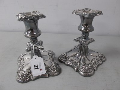 Lot 21 - A Pair of Decorative Plated Dwarf Candlesticks,...