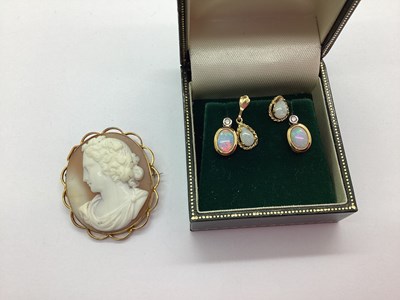 Lot 163 - A Pair of 9ct Gold Opal and Diamond Set...