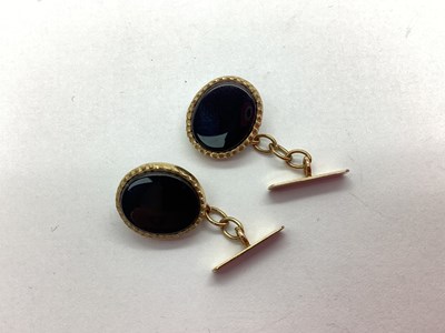 Lot 152 - A Pair of 9ct Gold Inlaid Cufflinks, the oval...