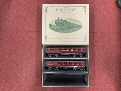 Lot 612 - Two boxed Darstaed tinplate O Gauge coaches in...