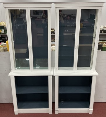 Lot 1482 - A Pair of White Painted Display Cabinets, tops...