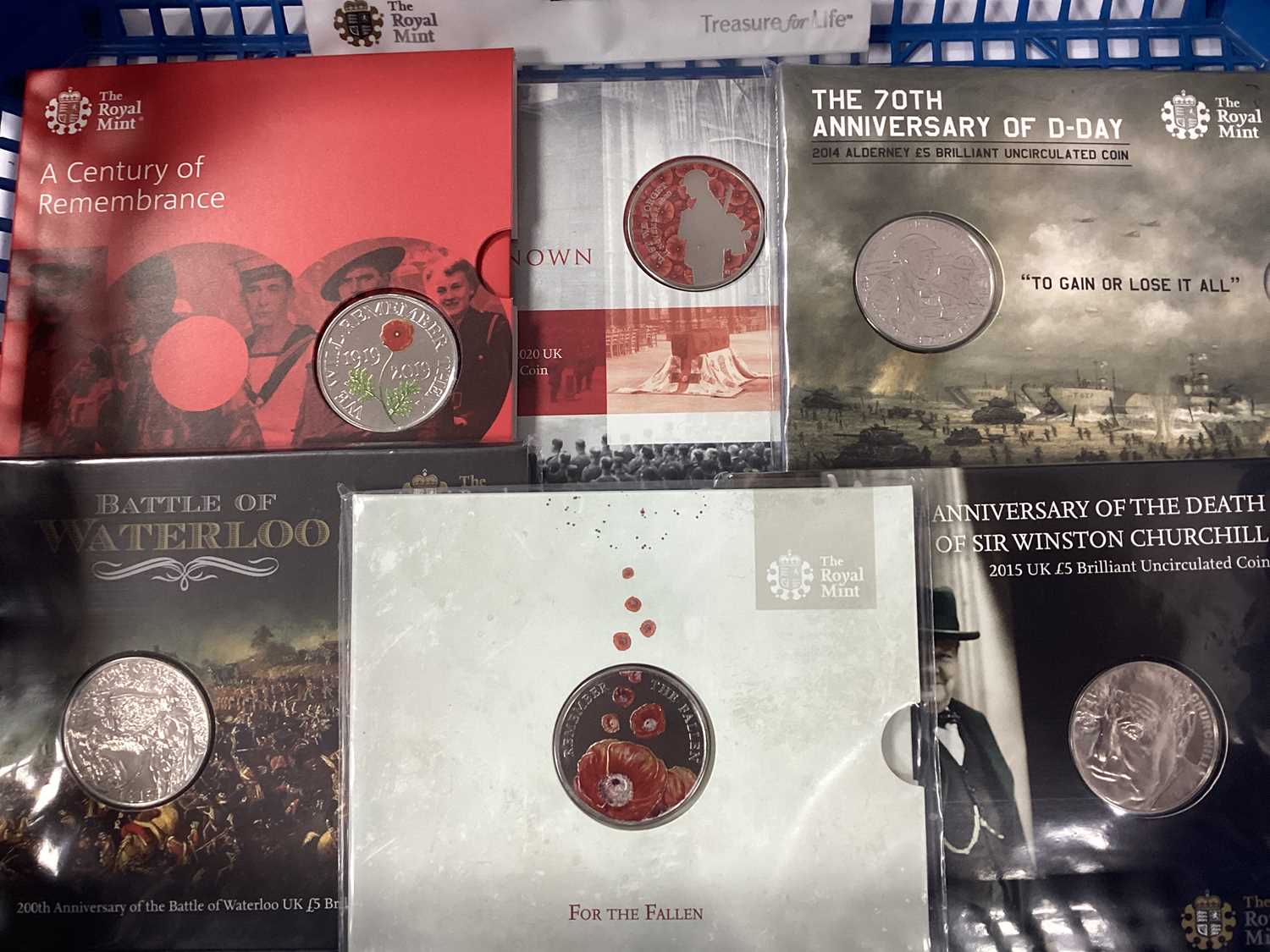Lot 430 - Six Royal Mint UK Military Themed £5 Bunc Coin...