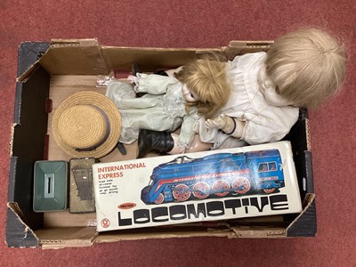 Lot 321 - A Tinplate Locomotive, a Doll, two tins and...