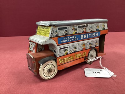 Lot 708 - A Tinplate Clockwork 'National Service Bus' by...