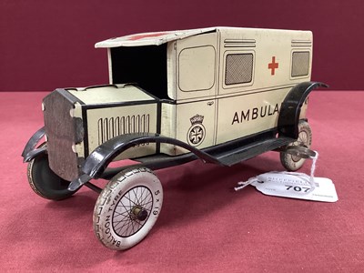 Lot 707 - A Pre War Tinplate Clockwork Ambulance by...