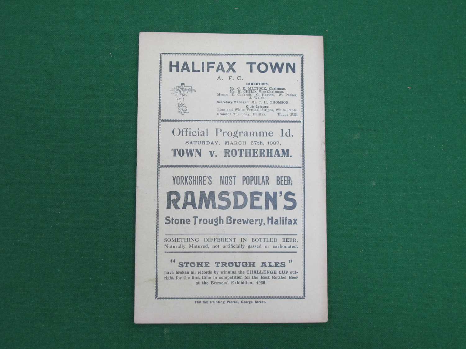 Lot 586 - 1937 Halifax Town v. Rotherham United Eight